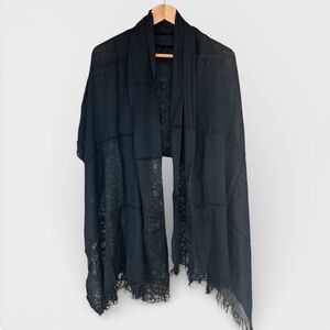 MAXMARA Italy Black Bamboo Wrap Scarf 32” X 72” Lightweight Fringed Shawl